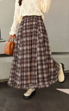 New Autumn Lattice Splicing Large Swing Net Yarn Half-Dress Classic High-Rise Thin A-Word Long Skirt Woman