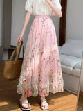 French Net Yarn Skirt Dress Fairy Dress Heavy Lace Embroidered Yarn High Waist Thin 100 Folds Skirt