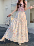 Gentle Han Si Pieces Of Flowers Skirt With High Waist Long Skirt New Loose Thin A Skirt Big Skirt
