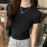 Round Neck Loose Elastic Short-Sleeved T-Shirt Women's Spring And Summer 2025 New Basic Casual Small Sweet Spicy Small Top