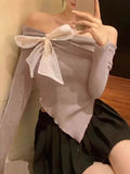 Small Fragrant Wind Bow Bottom Knitted Shirt Long Sleeve Autumn And Winter Single Shoulder Pure Desire Red Top Inside Put On The Inside