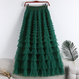 Lotus-Leaf Yarn Skirt Fairy Dress Girl 2025 Summer Slim Dress High-Waist A-Shaped Mesh Cake Skirt