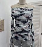 Real Shot Shoulder Strap Tie Dyed Net Shawl Shirt T-Shirt T-Shirt T-Shirt Design Folded Long-Sleeved T-Shirt 8003