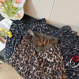 French Fashion Texture Leopard Print Yarn Skirt Women Autumn 2025 Niche High-Waist A Word Loose Big Swing Skirt