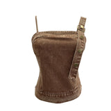 Spice Girls Slanted Shoulder Jeans Slings Vests Women Wearing Irregular Buckle Short Sleeveless Top 653
