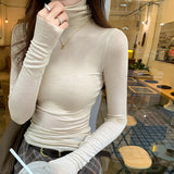 Silk Wool Skin Comfortable White High-Necked Bottom Shirt Women Take Autumn And Winter 2004 New Long-Sleeved T-Shirt