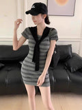Korean Temperament Shawl Striped Knitted Dress Women's New Summer Design Slimming Ass Short Skirt