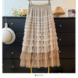 French Fairy Temperament Multi-Level Color Mesh Dress Half-Dress Woman Autumn 2025 High-Waist A-Layer Cake Skirt