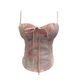 Pink Lace Splicing With Broken Flower Pad Slings Slings Back Back To Take Short Tops