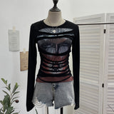 Real Shooting Design Y2k Vintage T-Shirt Prints Long-Sleeved T-Shirt Slimming Bottom Top 1176