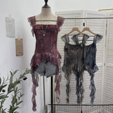 2025 New Summer Dress Vietnamese Niche Hottie Lotus Side Ribbon Sling Vest Short Top 1287