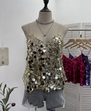 Real Shoot Hottie Sexy Night Club Heavy Bling Flash Shiny V Tie Sling Vest Sleeveless Top 3032