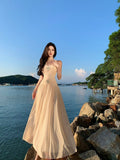French Hanging Neck V Collar Water Drill Waist Swing Dress Women's Summer New Temperament Thin High-End Dress Dress