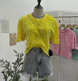 Pink Sequin Short Sleeve T-Shirt 2025 Spring And Summer Korean Version Of Loose Night Club Bling Top 9088
