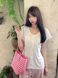 Gentle Style White Short-Sleeved T-Shirt Women 2026 Summer New Thing Folding Design Small Thin Top Dress