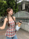 French Retro Red Tector-Set Sling Vest Women Wear Unique Super-Looking Waistless Sleeveless Top