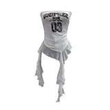 Real Shot With Anti-Slip Letter Print Chest Vest Tsets Lace Splicing Mesh Yarn Irregular Top 1233