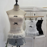 Real Shot With Anti-Slip Strip Lace Yarn Tector-Boobed Bow Repair Slim Sleeveless Top 8180