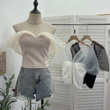 Thai Hottie Net Yarn Strap Splicing Bra Vest With Chest Cushions Anti-Slip Short Top Female 8128