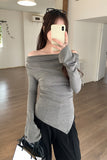 Design Sense Folded Irregularly Collared Long-Sleeved T-Shirt Women Spring 2025 New Bottoming Shirt Set On Top