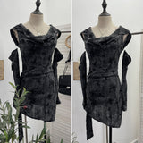 Real Shooting Wasteland Wind Makes Old Hole-Breaking Fabric Collared Hooded And Hip Dress With Cuff Cover Dress 9263