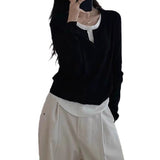 Design Fake Two Knitted Sweater Bottoming Women In Autumn And Winter Temperament Slim Slim Short Top Woman