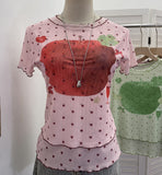 Double-Layer Screen Printed Short-Sleeved T-Shirt For Women's Summer New Dopamine Sweet Moringe Ear Top 2916