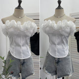 Real Shooting Three-Dimensional Flower Wrapped Breast Vest Women With Chest Pad Outside Wearing Bras Short Sleeveless Top 2718