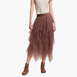 Irregular Net Yarn Half Dress Woman's Long Mid-Term 2025 Spring New Yarn Skirt High-Waisted Thin Dress