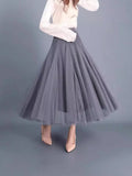 Women's Clothing 2025 Autumn And Winter 2025 New 20 Pieces Spliced Solid Color Mesh Dress Skirt A Word Umbrella Skirt