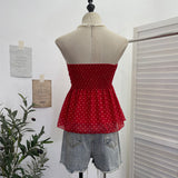 Sleeveless Shoulder-Out Braided Waistcoat Wave Chiffon With Bow Hanging Neck Sleeveless Short Top 6180