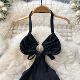 Summer Ins Sexy Low-Chest Design French Style Slim Waist-Scuttered Back Dress