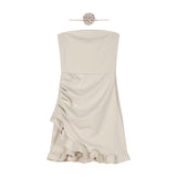 Autumn Temperament Flowers Pure Desire To Close The Waist Lotus Side Skirt Sexy Ass Short Skirt Shoulder Bra Dress Woman