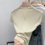 Direct Sale Lyselle Tiansi French Half-High Collar Shoulder Short-Sleeved Knitted Shirt Women 2026 Summer New Single Wear