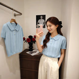 Hook Flower T-Shirt Woman 2026 Retro Hollow Polo Niche Design Sense Thin Knitted Short-Sleeved T-Shirt Summer Coat