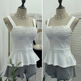 Real Shooting Layer Layer Lace Side With Chest Cushion Elastic Sling Vest A-Sided Skirt Swing Waist Thin Sleeveless Top 9322