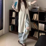 Slambroced Knitted Dress Women's Summer 2026 New Loose Open Fork Short Sleeve Sunscreen Dress Thin