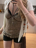Leopard-Print V-Neck Sling Vest Women Summer Wear High-End Sexy Sexy Hot Girl Repair Waist Top