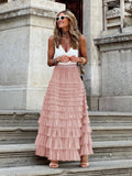 New French Long Dress Female Autumn Temperament Elegant Solid High-Waisted Mesh Cake Skirt Unkempt Skirt