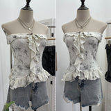 Real Shot With Anti-Slip Strip Tie Dyed Hole Design Dark-Smear Bra Waist Loaf Side Short Top 2709
