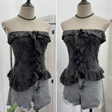 Real Shot With Anti-Slip Strip Tie Dyed Hole Design Dark-Smear Bra Waist Loaf Side Short Top 2709