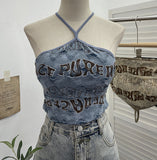 Real Shooting Spice Girls Letter Printing To Make Old Hole Hanging Neck Sling Vest Short With Chest Cushion Top 6672