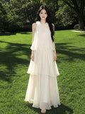 French Holiday Wind Hanging Neck-Laught Dress Women's Summer 2026 New Loose Thin Cake Long Skirt