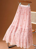 2025 Spring And Summer New Net Yarn Cake Skirt Small Broken Flower Skirt Gentle Fairy Dress 100 Fold Skirt A Skirt