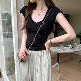 Super Good Korean Niche U-Neck Sleeveless Shoulder T-Shirt Girl 2025 Summer New Thin Slim Slim Blouse