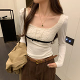 Lace Lace Lace Collar Long Sleeves With A Bottom Shirt T-Shirt Girl 2025 New Early Autumn Chic Single Put On Clothes