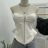 Real Shot With Chest Cushion Anti-Slip Bar Hottie Bosom Waist Pu Skin Hook Wrapped Breastless Top Woman 2785