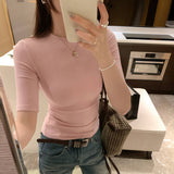 Beautiful And Beautiful Solid Color Sleeve T-Shirt Girl Summer 2025 New High-End Small Body Body On The Shoulder