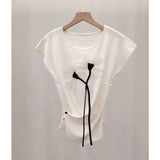 Spring And Summer New Korean Version Of The Fashion Ocean Cross-Fold Waist Fold Three-Dimensional Flowers Knitted Short-Sleeved Top