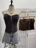 Fish Bone Girded Belt Strap Tsets Braid Waist With Chest Cushion Rivet Leopard Tud Hottie Top 2889